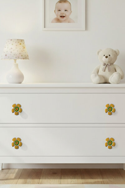 MegaVitrin Yellow Daisy Children's Room Furniture Handle - Single Screw - Polyester Cabinet and Drawer Handle
