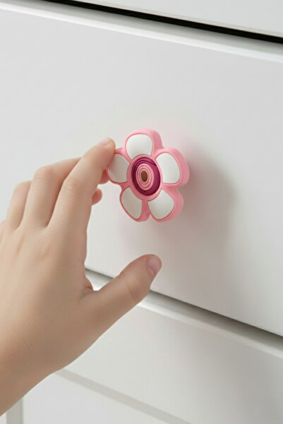 MegaVitrin Pink Daisy Children's Room Furniture Handle - Single Screw - Polyester Cabinet and Drawer Handle