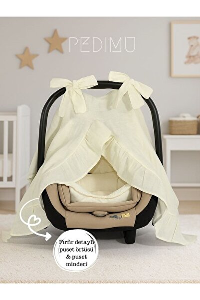 Pedimu Müslin Soft Renk Fırfır Detaylı Puset Örtüsü Ve Puset Minderi Set