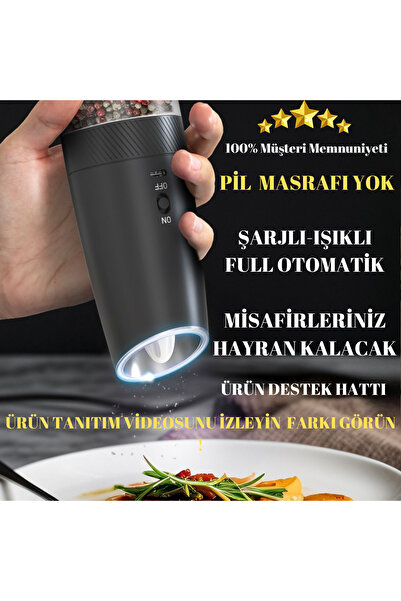 WellQ Şarjlı Işıklı Full Otomatik Yeni Nesil Tuz Karabiber Değirmeni Baharat Öğütücü