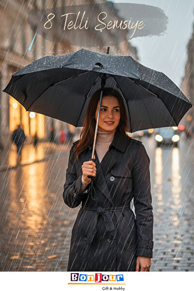 Bonjour Gift & Hobby Unisex Siyah Tam Otomatik Rüzgara Dayanıklı Şemsiye