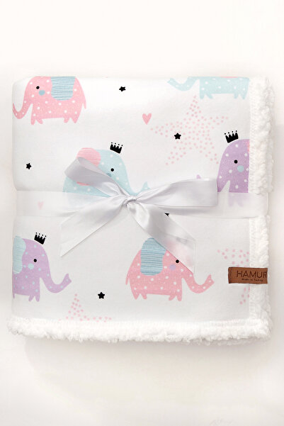 HAMUR Fluffy Baby Blanket 80X100 cm Elephant Swaddle Stroller Double-Sided Sheep Wool Blanket 100X80