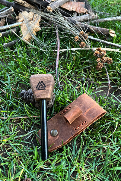 Tantobushcraft Magnezyum Çubuğu – Kök Ceviz Saplı, Deri Askılı, Ateş Başlatıc...