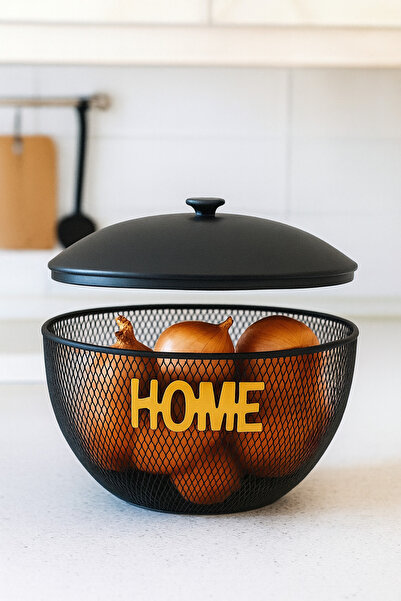 VENON Home Yazılı Riyad Кришка Металевий кошик для фруктів та овочів – Чорний Золотий Декоративний кухонний органайзер