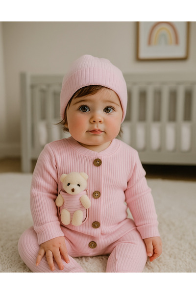 MBK GARDEN Peluş Ayıcıklı 2’li Bebek Tulum Ve Şapka Seti – Bayrama Özel Yumuş...