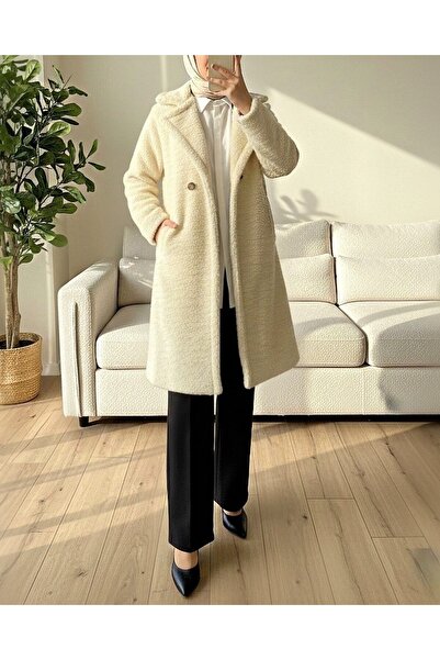 Modamorfo Double button lined side pocket plush coat - light mink