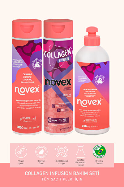 NOVEX Collagen Infusion -kolajen Şampuan 300ml Saç Kremi 300ml Durulanmayan B...
