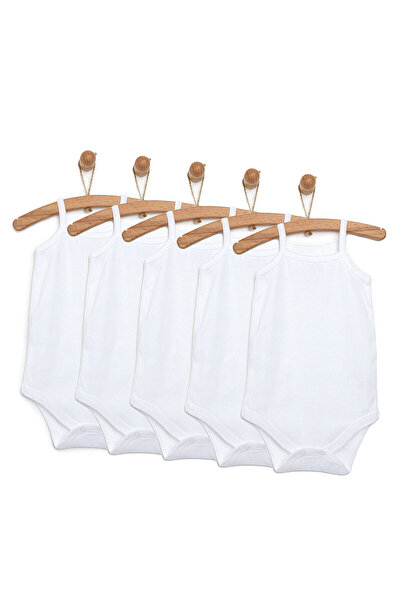 ebebek Hello Baby HelloBaby Unisex 5li Beyaz Body Bisiklet Yaka İp Askılı Beyaz
