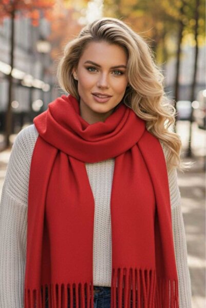 Trenderrs Eșarfă de iarnă cu ciucuri cu textura moale pentru femei