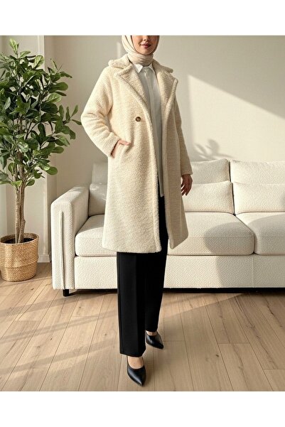 Modamorfo Double button lined side pocket plush coat - light mink