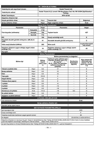 Regal NFK 42720 427 Lt No Frost Kombi Buzdolabı