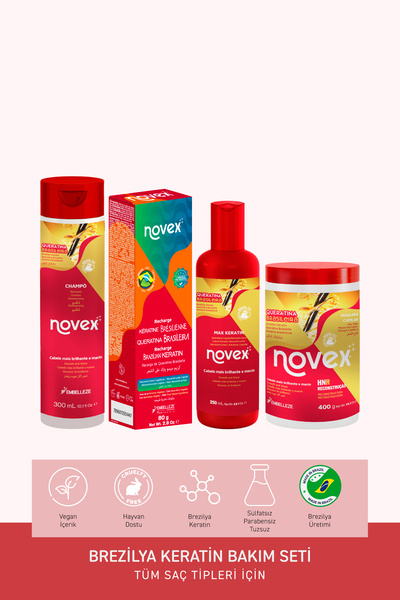 NOVEX Brezilya Keratin - Şampuan - Maske - Sıvı Keratin - Durulanmayan Saç Kr...