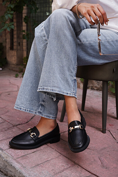 Marjin Kadın Loafer Makosen Casual Tokalı Günlük Ayakkabı Tonyas Siyah