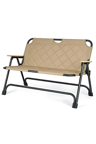 AutoFamily كرسي تخييم قابل للطي من AUTO FAMILY باللون البيج - مقعد خارجي متين...