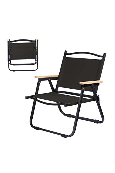 AGD كرسي تخييم - مريح، قابل للطي مع مسند ظهر ومساند للذراعين، أسود
