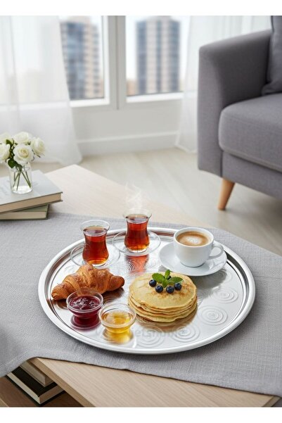 Jet's Home 32.5 cm Steel Tray – Stainless, Floor Table and Tea Coffee Presentation No:35