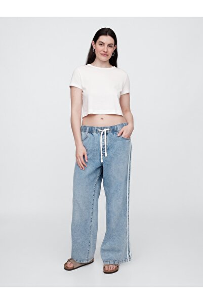 GAP Kadın Mavi Geniş Paça Denim Pantolon