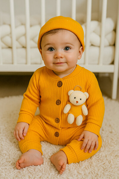 MBK GARDEN طقم رومبير وقبعة للأطفال مكون من قطعتين مع دمية دب قطيفة - ناعمة و...