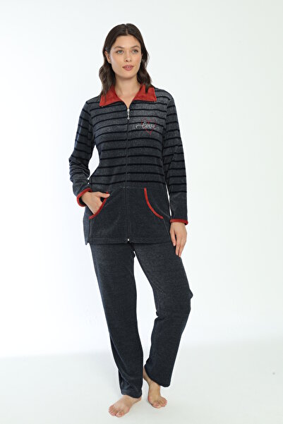 ROMEO LİFE Γυναικείο Σετ Φούτερ Βελούδινο Βαμβακερό Μεγάλο Μέγεθος 2267