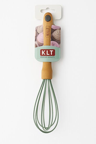 klt Green Wooden Handle Premium Silicone Whisk Cooking Tool - 1 Piece