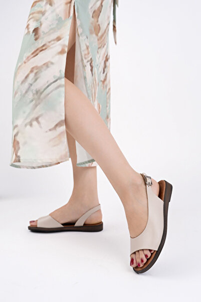 Deripabuc Genuine Leather Beige Women's Leather Sandals Dp-0076