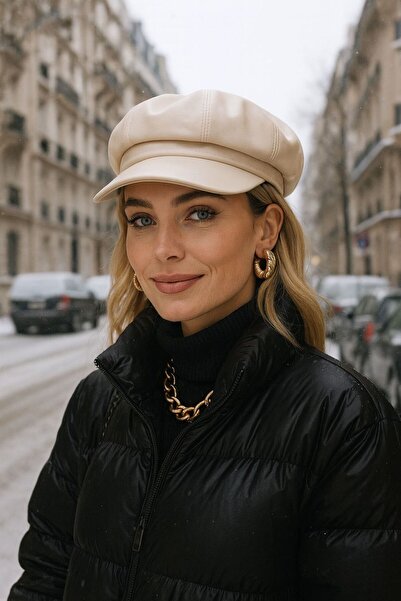 FELLMENS Șapcă de damă bej - Pălărie din piele artificială