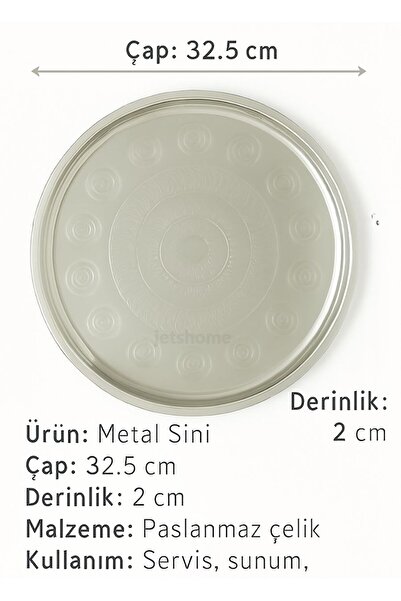 Jet's Home 32.5 cm Steel Tray – Stainless, Floor Table and Tea Coffee Presentation No:35