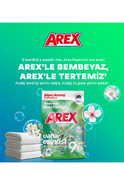 AREX "büyük Ekonomi Paketi ; Toz Çamaşır Deterjanı, Sık Yıkananlar 9KG + Beyazlar İçin 9KG