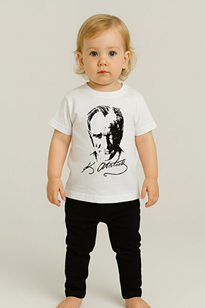 Sibel Günay Butik Atatürk Baskılı Unisex Bebek Tişört | %100 Pamuk | Bisiklet...