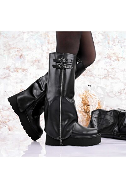 Tmall Cizme de dama,Cu Platforma,Din piele ecologica,cu interior imblanit,CD1029,Negru