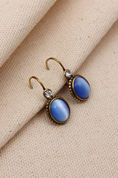 Süspüs Accessories SAYDAM MAVİ TAŞLI OVAL OTANTİK KÜPE