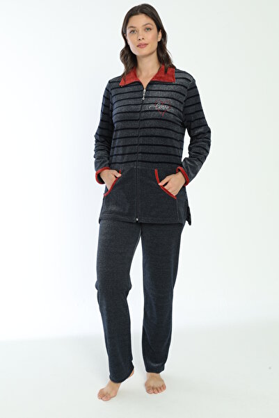 ROMEO LİFE Γυναικείο Σετ Φούτερ Βελούδινο Βαμβακερό Μεγάλο Μέγεθος 2267