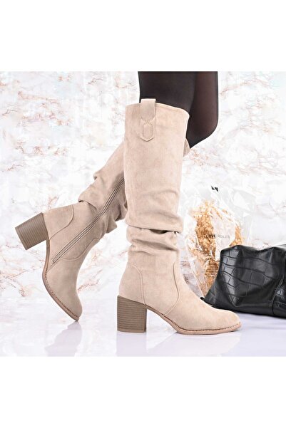 Tmall Cizme de dama,Cu toc,Din piele ecologica intoarsa ,CD1030,Bej