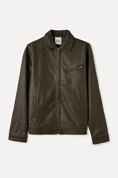 Mudo Leather Look Casual Jacket with Pockets