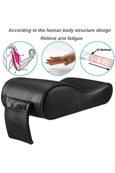 Generic Ergonomic Car Armrest Cushion with Storage Pocket - Comfortable Black Armrest Pad for Car Center Con