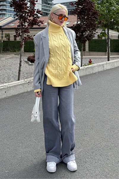 Madmext Sarı Boğazlı Triko Kazak MG2376