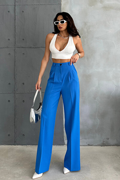 Ortaya Çık Блакитні штани-палаццо з плісированою тканиною