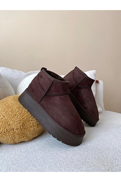 Büşra Sultan Ayakkabı & Çanta Kahverengi İçi Peluş Kürklü Kalın Taban Kısa Bot