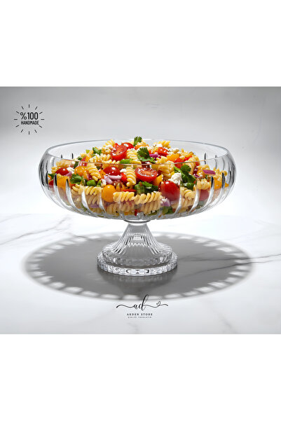 Akden Kristal Crystal Cutting Round Tableware Presentation Glass Bowl