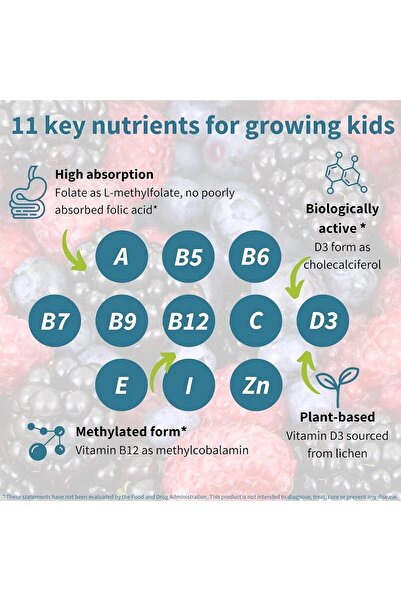 Igennus Healthcare Nutrition Kids Multivitamin with Methylated B-Vitamins, Iodine & Zinc, Mixed Berry Flavor, Sugar-Free