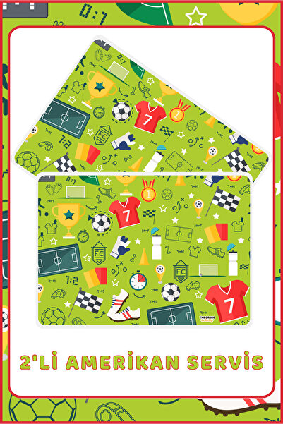 The Grade طقم أدوات مائدة أمريكي مكون من قطعتين بنمط كرة القدم للأطفال، أدوات مائدة أمريكية وديكور منزلي، مفرش طاولة