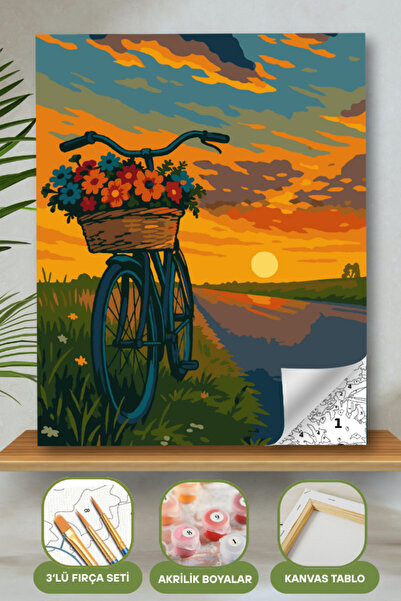 hediye hobim Sayılarla Boyama Ahşap Çerçeveli Kasnaklı Tuval Seti Fırça Boya ...