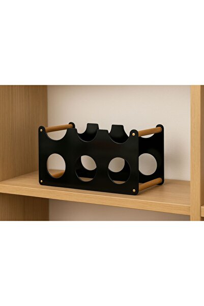 Genel Markalar Tezgah Üstü Masa Üstü 6'lı Metal Şaraplık Standı Ve Şişe Standı Siyah