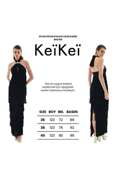 Keikei Siyah sifon kolsuz uzun elbise