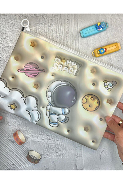 ZeCo Collection Galaksi Macerası Şeffaf Tek Bölmeli A4 Fermuarlı Dosya Klasörü / Belge Dosyası/Düzenleyici Klasör