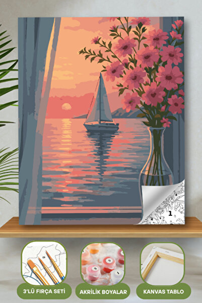 hediye hobim Sayılarla Boyama Ahşap Çerçeveli Kasnaklı Tuval Seti Fırça Boya ...