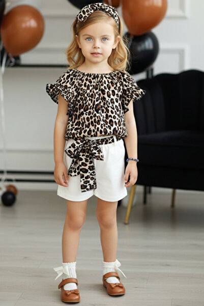 Parla Kids طقم علوي وسفلي باندانا بياقة مادونا من الفسكوز للفتيات الصغيرات