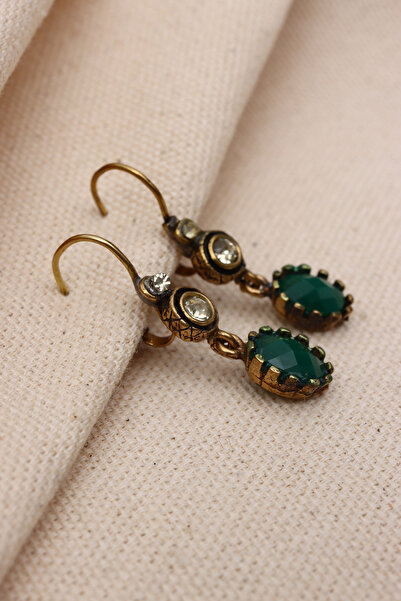 Süspüs Accessories YEŞİL TAŞLI SALLANTILI OTANTİK KÜPE
