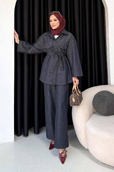 Melike Tatar Kuşaklı Denim Takım 68-6207