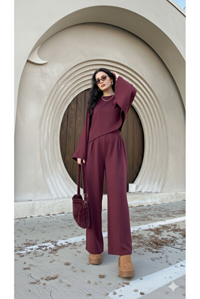 Lovely butik Women's Poncho Style Sleeve Detail Pants Suit with Pants, Double Trend Set